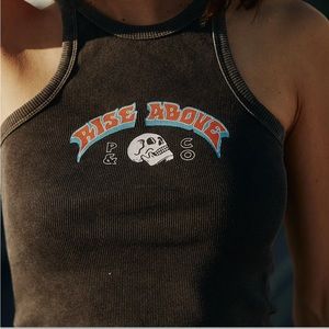 P&Co Rise Above Skull Racerback Vest, Grey Acid Wash Size 10, New with Tags NWT